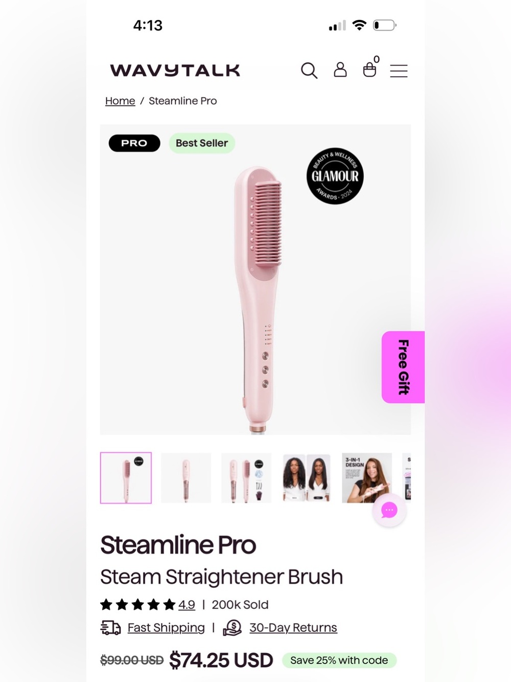 NWT Wavytalk Pink Pro Steam Hair Straightener Brush and accessories